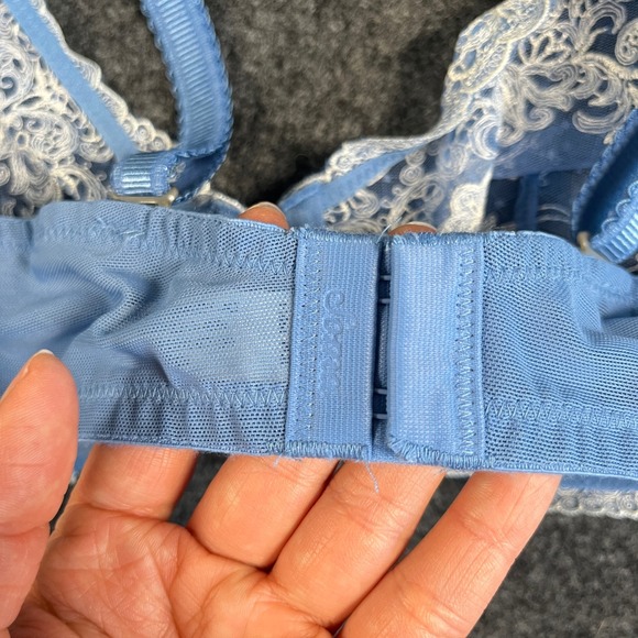 Soma Lamour Lace Plunge Bra 36C Blue White Floral Lace Mesh Underwire Embroidery - Picture 5 of 7